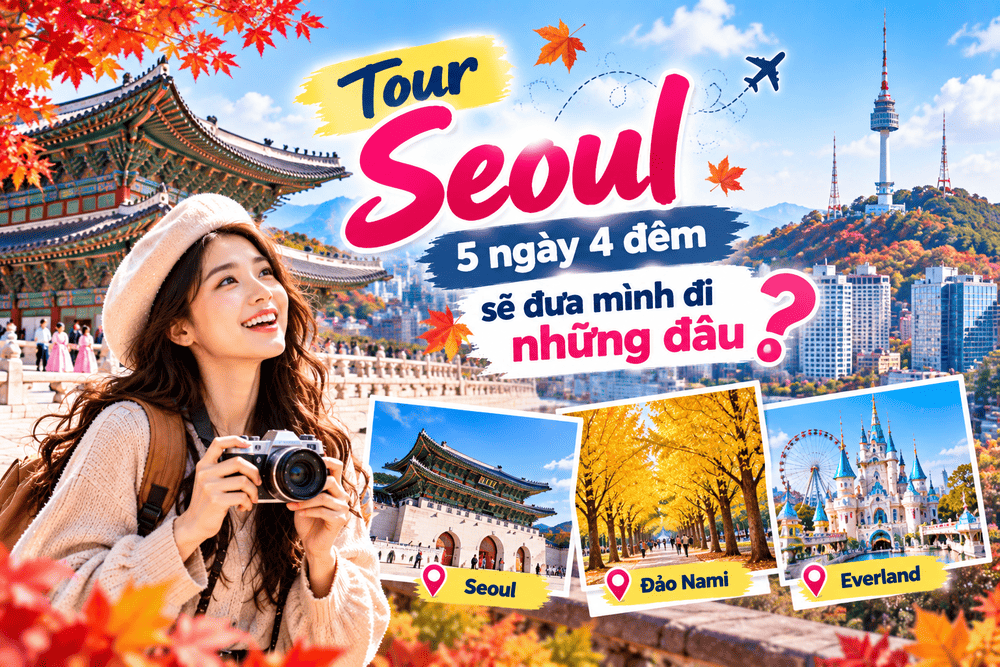 Tour Seoul 5 ngày 4 đêm đi những đâu? Khám phá hành trình Seoul – đảo Nami – công viên Everland cùng Vacation Travel.